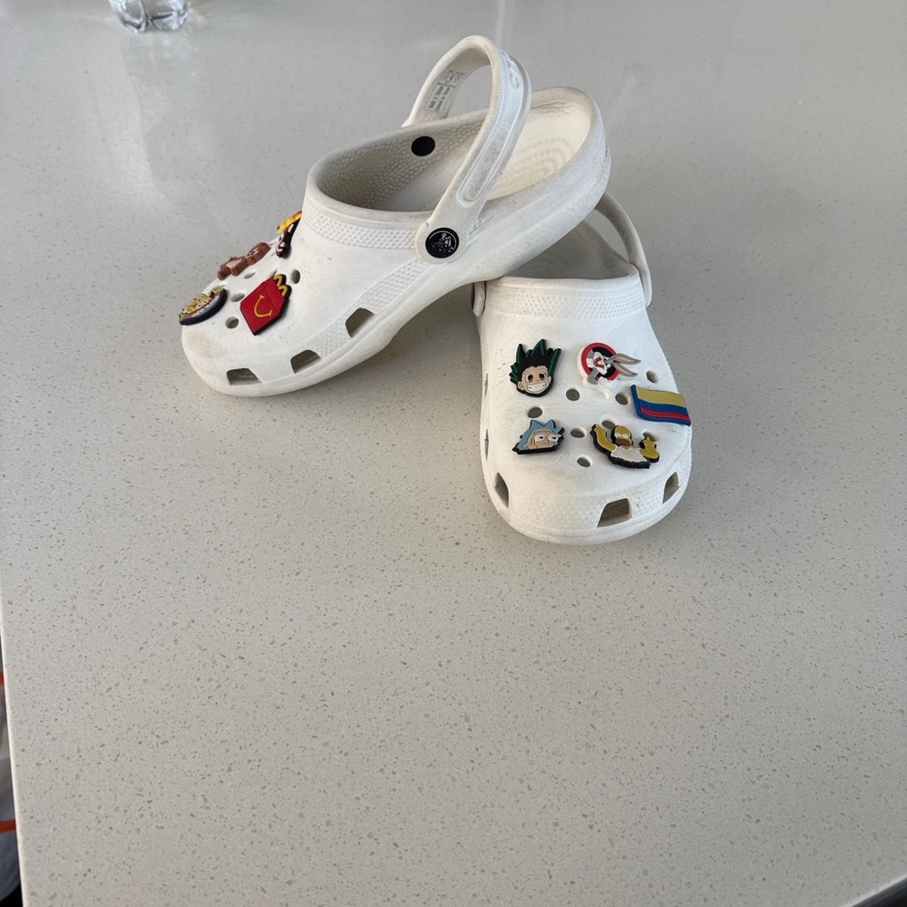 CROCS Kids White Sandals with Colorful Charms